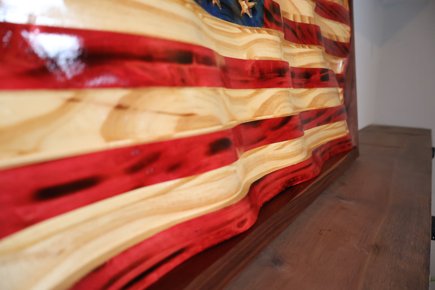 American Flag Wavy Wall Art with Premium Walnut Frame 14" x 26"
