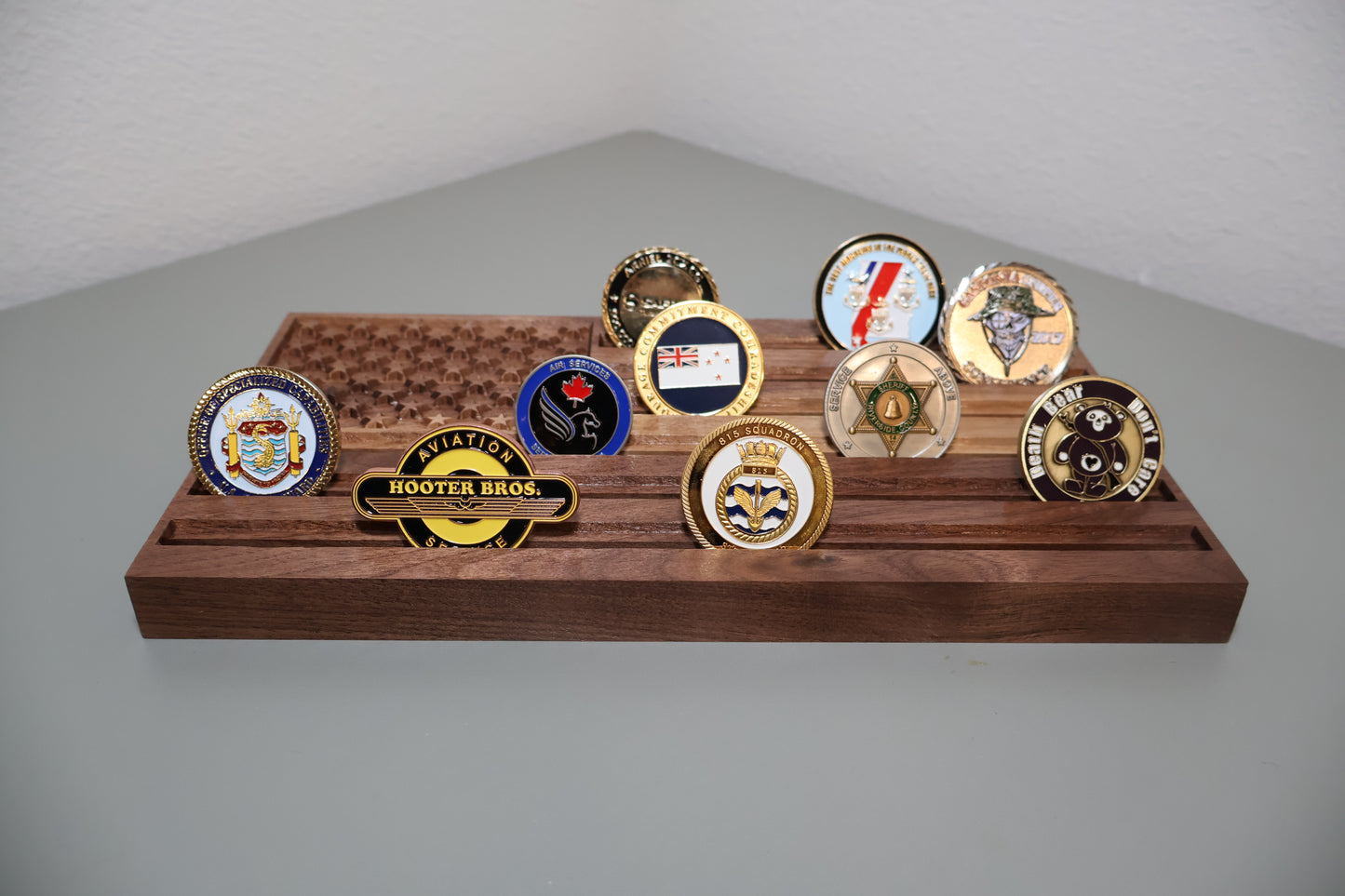 U.S. Solid Wood American Flag Challenge Coin Display