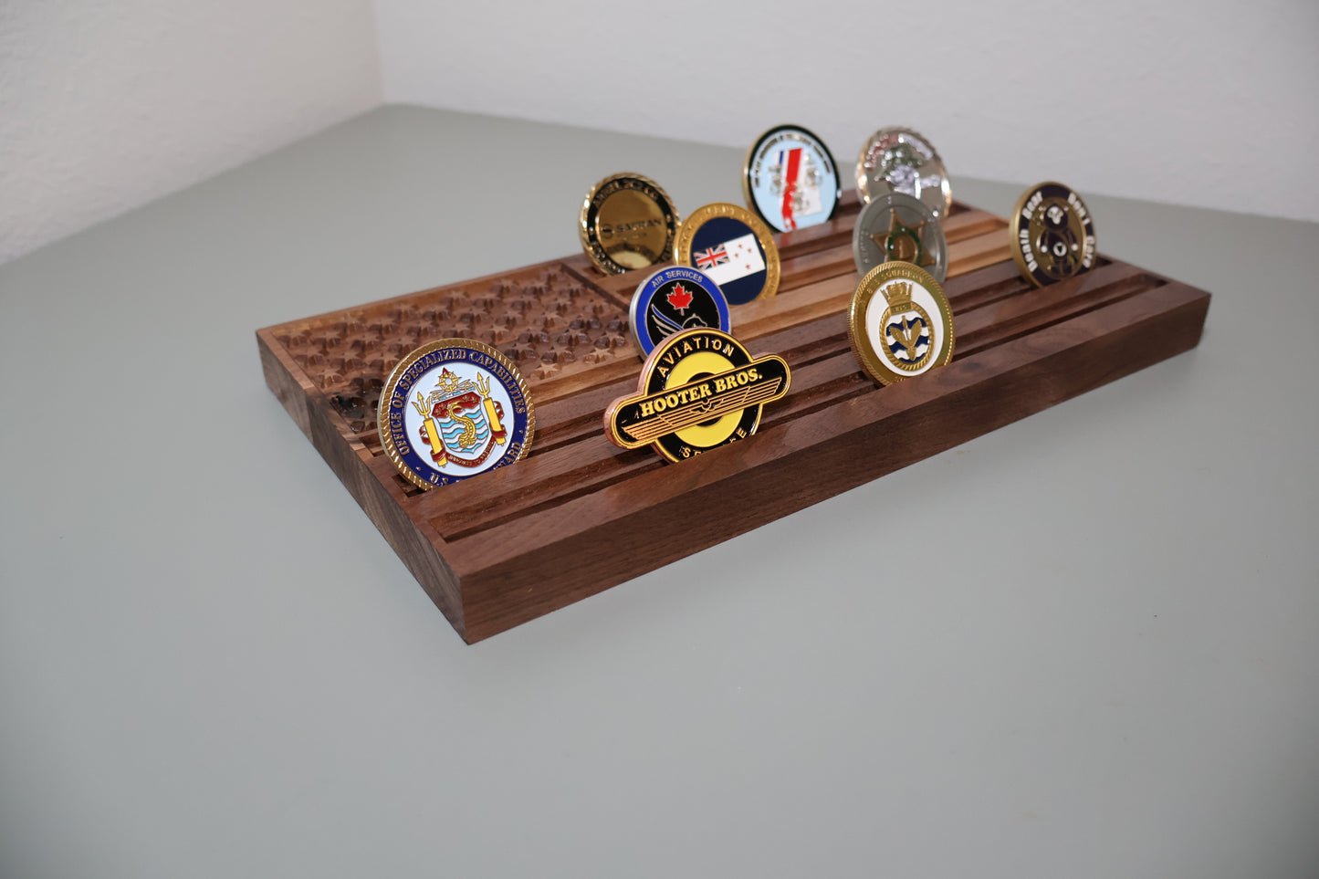 U.S. Solid Wood American Flag Challenge Coin Display